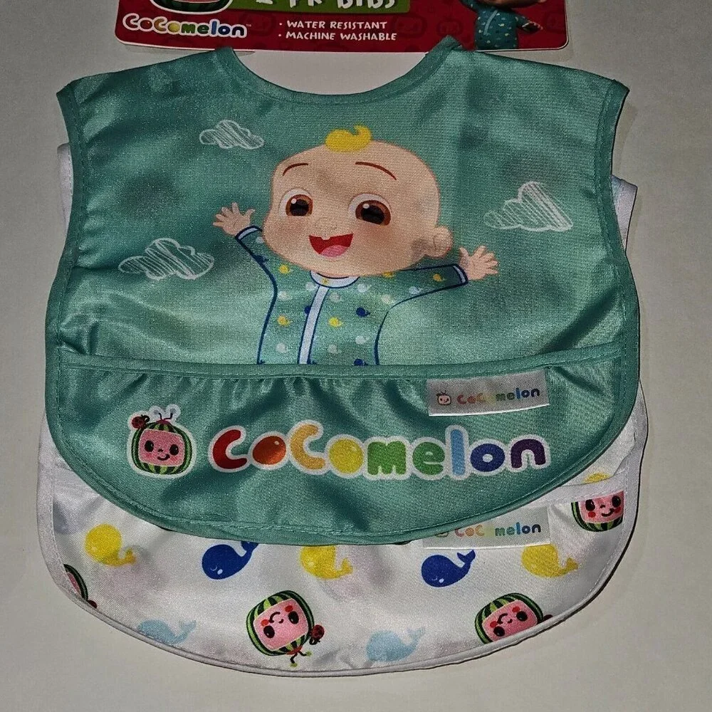 NEW 2-pack Cocomelon Bibs Crumb Catcher Pockets Water Resistant Dreamgro